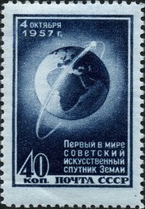 Sowjetische Briefmarke zeigt die erste Erdumkreisung durch Sputnik